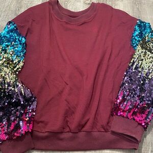 Wine red/maroon sequin sleeve sweater size medium
